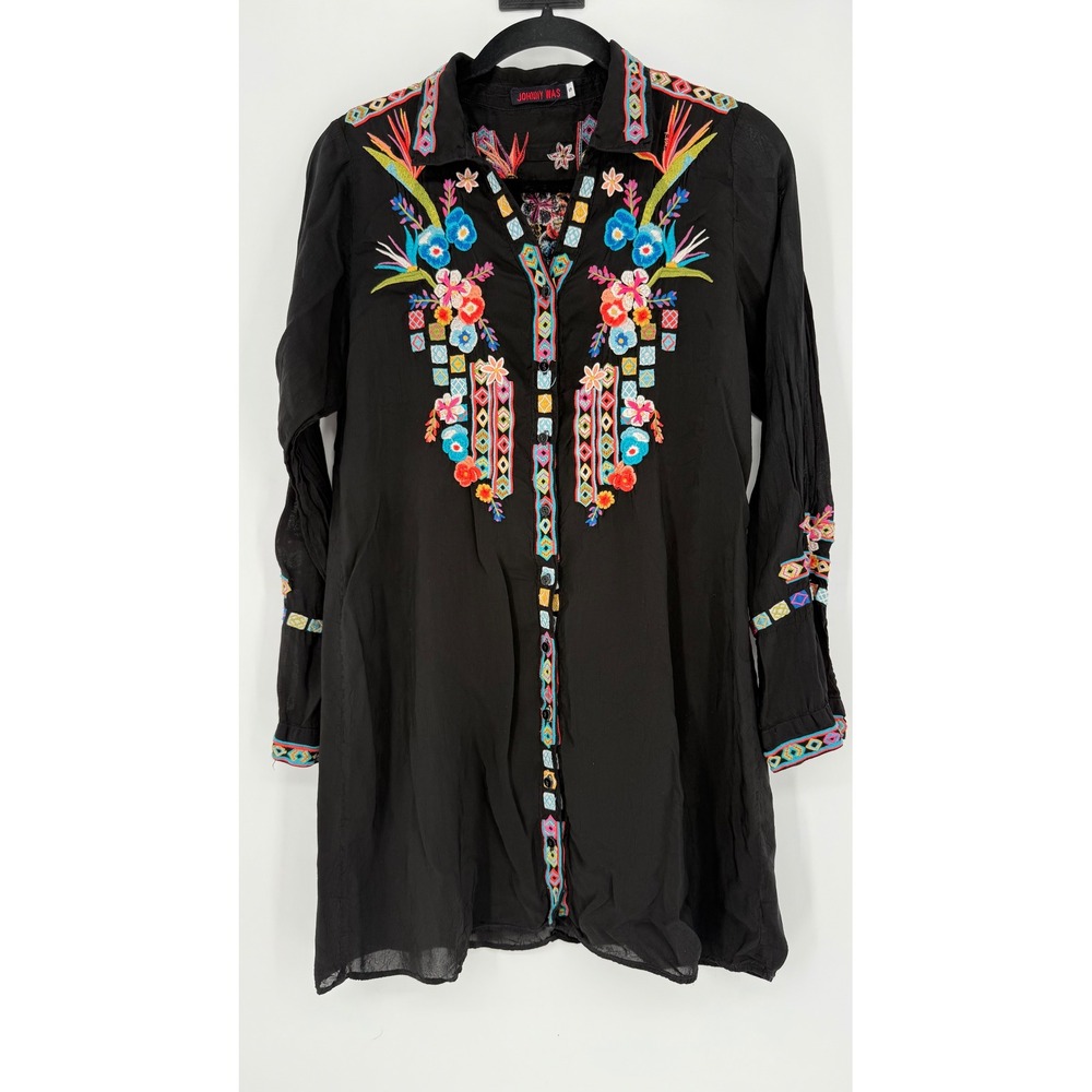 JOHNNY WAS TUNIC EMBROIDERED SHIRT DRESS BUTTON DOWN‎ SMALL